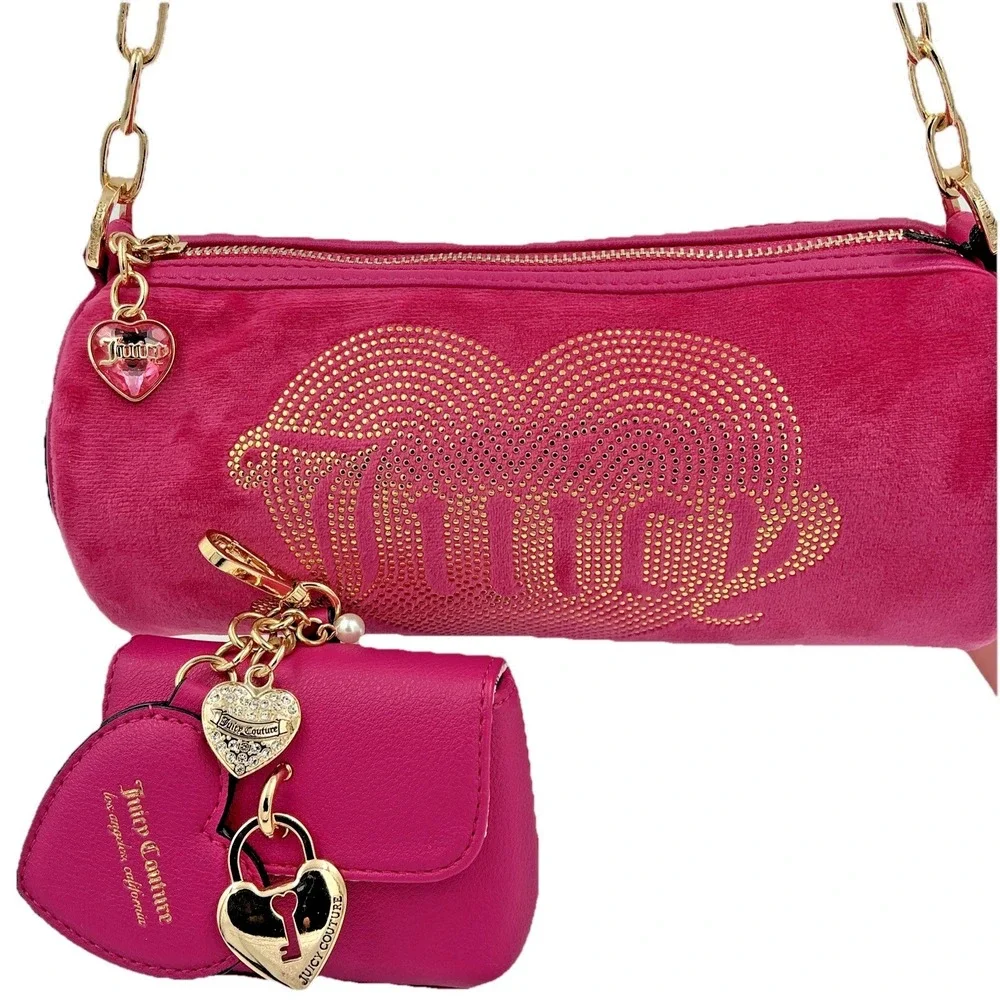 Juicy Couture Raspberry Tart Barrel Bag Queen Couture Charms NWT